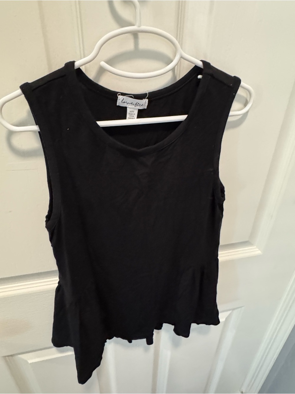 Love, Fire Black Sleeveless Asymmetrical Peplum Tank Top